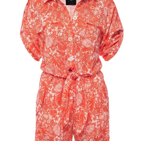 le superbe Pants - Vibrant Orange Floral Button-Up Romper